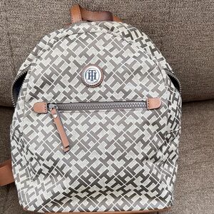 Tommy Hilfiger Geometric Brown and White Backpack Purse